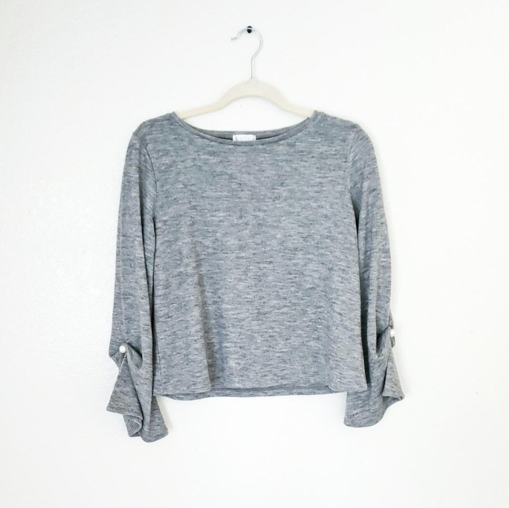 Leith Grey Pearl Bell Sleeve Sweater